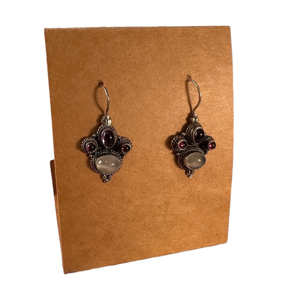 Unbranded Drop Earrings Women OS Silver Good Moonstone Amethyst Garnet Boho 925
